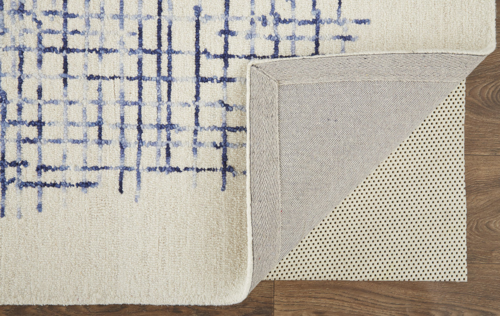 12 x 15 Ivory & Blue Wool Plaid Tufted Handmade Rug