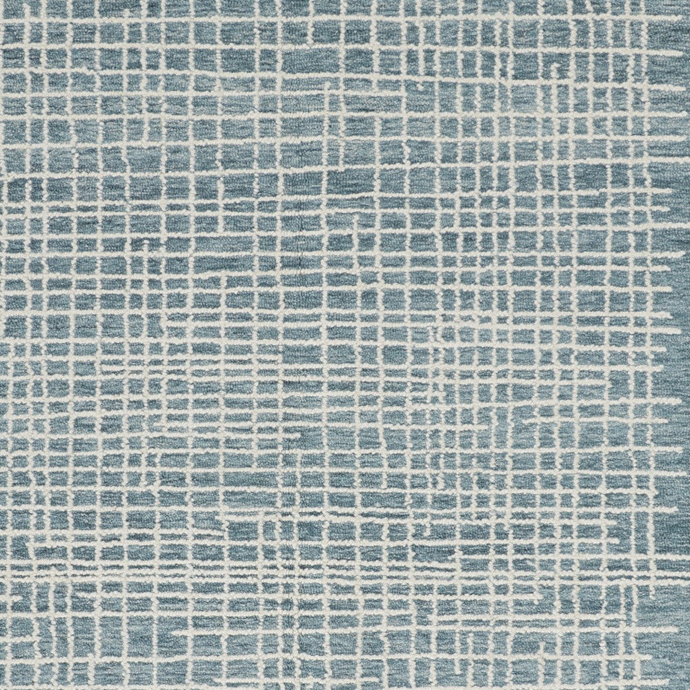 8 x 10 Blue & Ivory Wool Plaid Tufted Handmade Stain Resistant Rug
