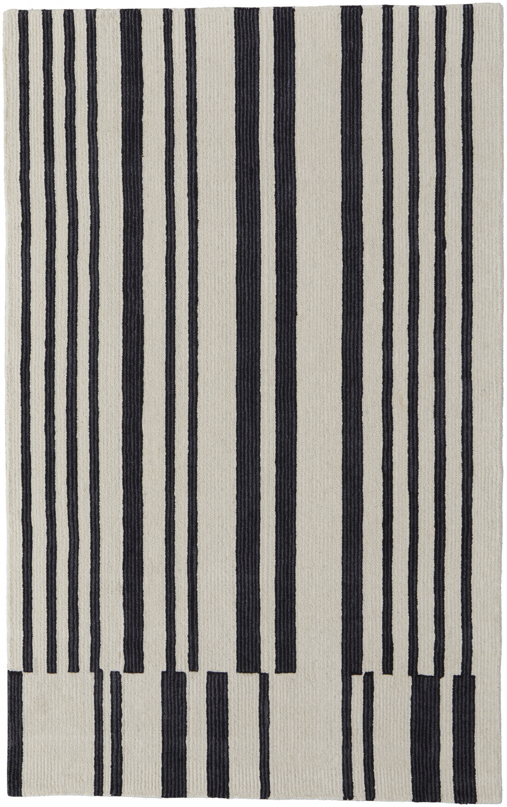 9 x 12 Ivory & Black Wool Hand Tufted Rug