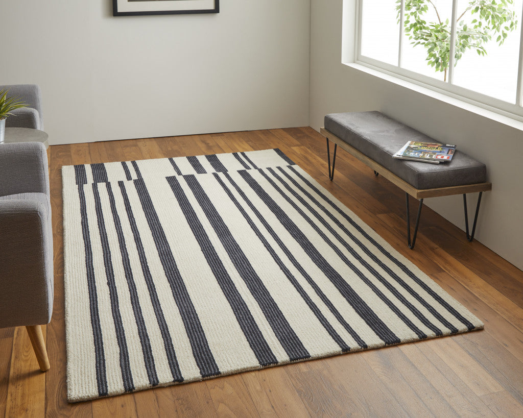 9 x 12 Ivory & Black Wool Hand Tufted Rug