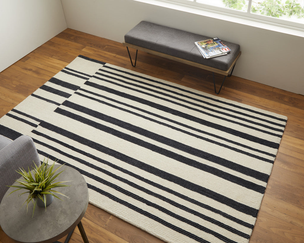 9 x 12 Ivory & Black Wool Hand Tufted Rug