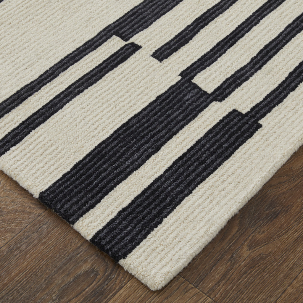 9 x 12 Ivory & Black Wool Hand Tufted Rug
