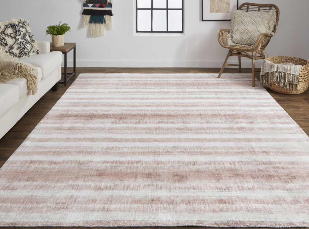 9 x 12 Tan Ivory & Pink Hand Woven Rug