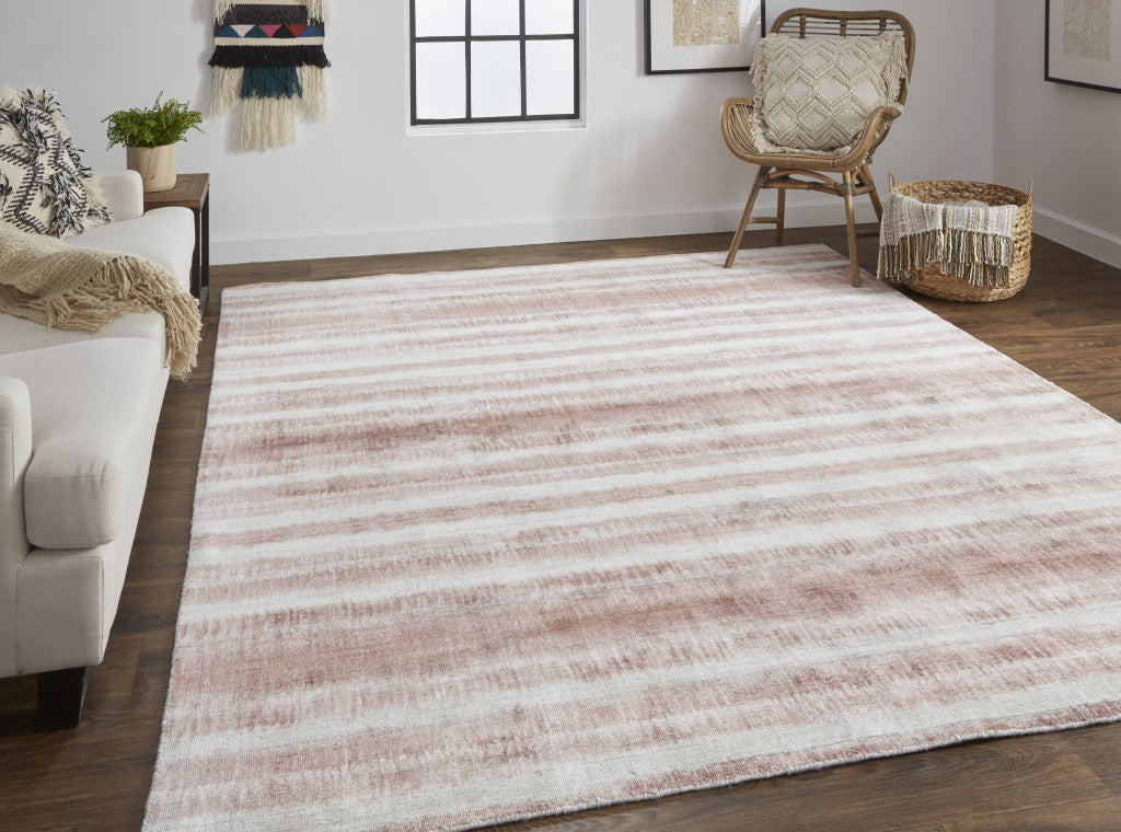 9 x 12 Tan Ivory & Pink Hand Woven Rug