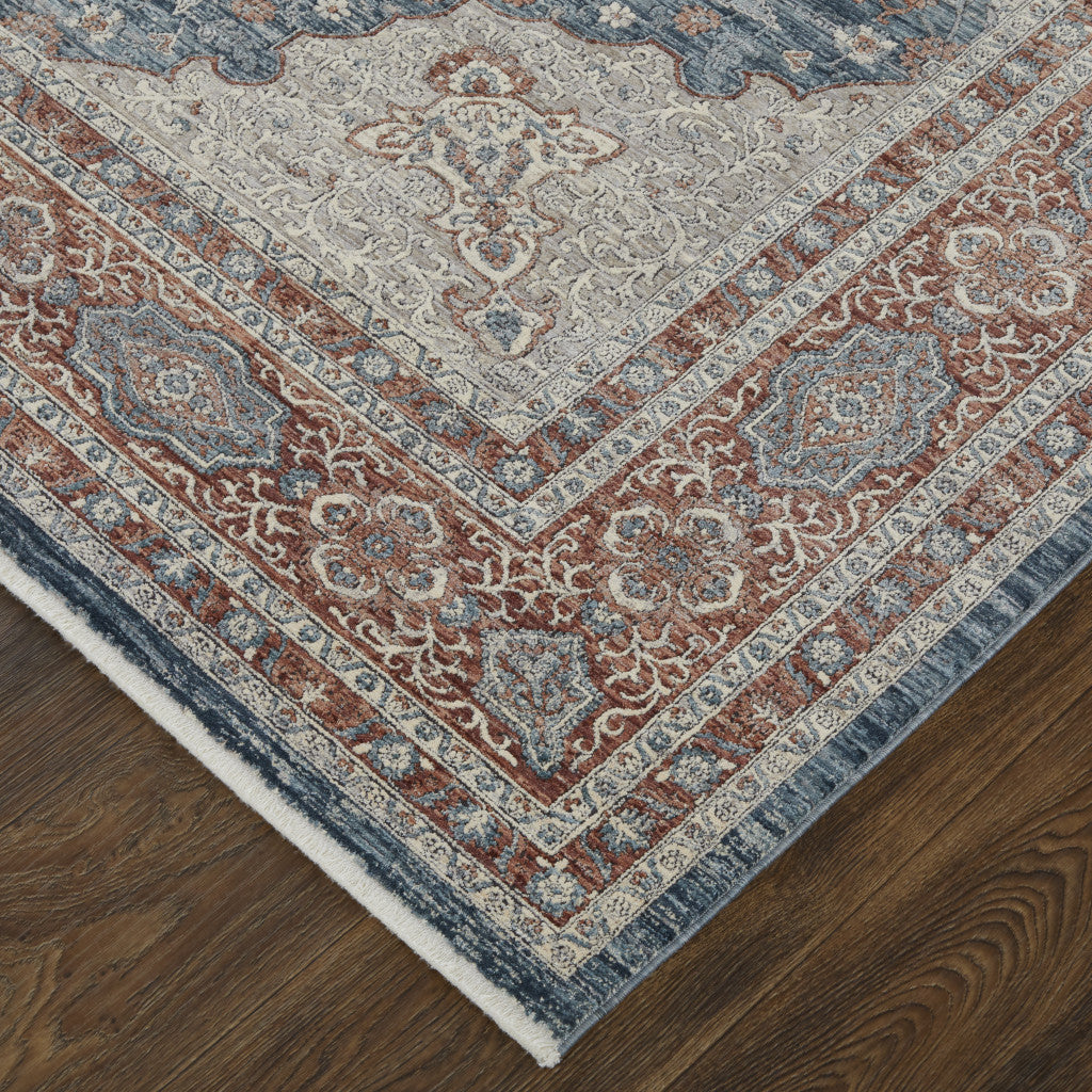 12 x 15 Gray Red & Blue Floral Power Loom Stain Resistant Rug
