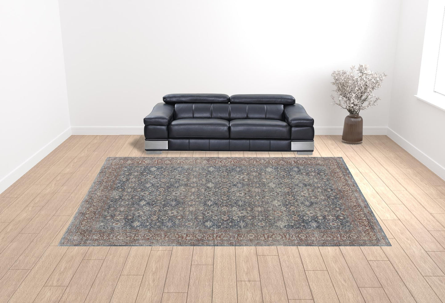 12 x 15 Blue & Red Floral Power Loom Stain Resistant Rug
