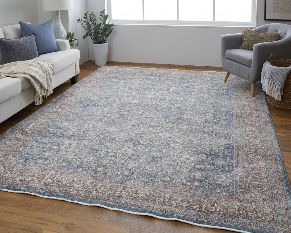 12 x 15 Blue & Red Floral Power Loom Stain Resistant Rug