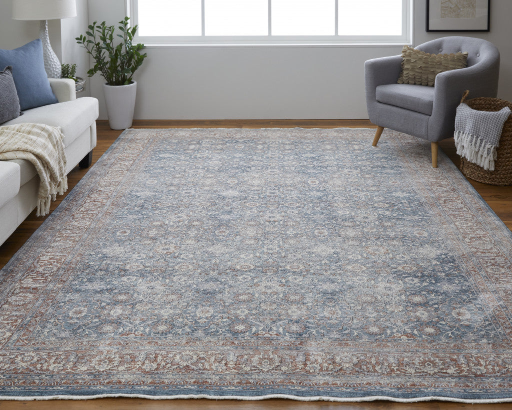 12 x 15 Blue & Red Floral Power Loom Stain Resistant Rug