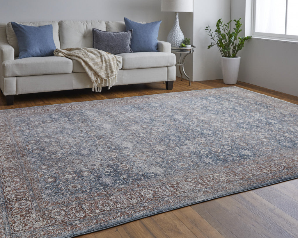 12 x 15 Blue & Red Floral Power Loom Stain Resistant Rug