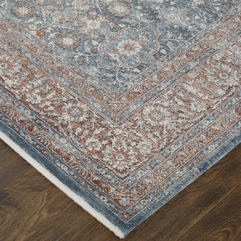 12 x 15 Blue & Red Floral Power Loom Stain Resistant Rug