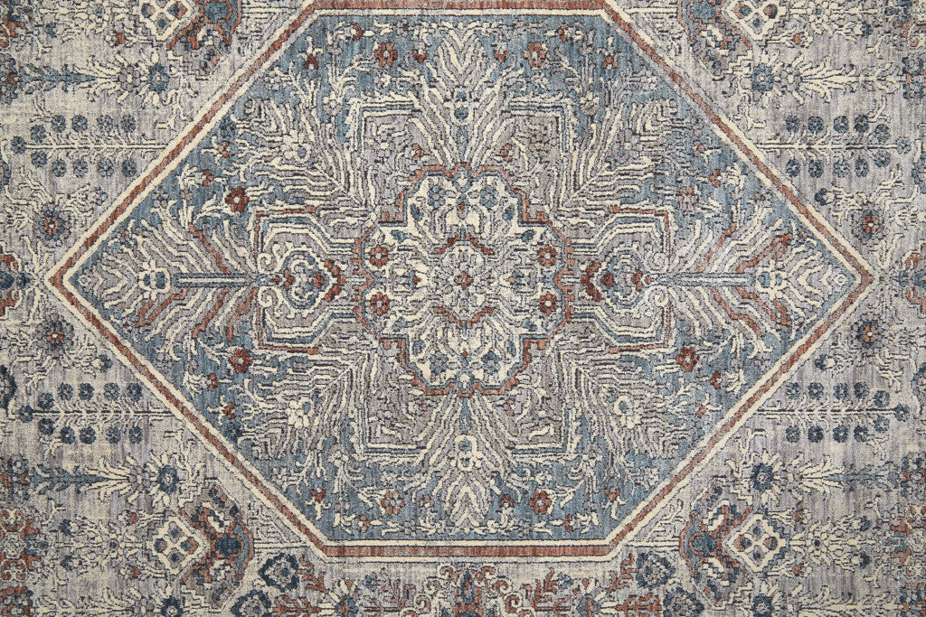 10 x 13 Blue & Ivory Floral Power Loom Stain Resistant Rug