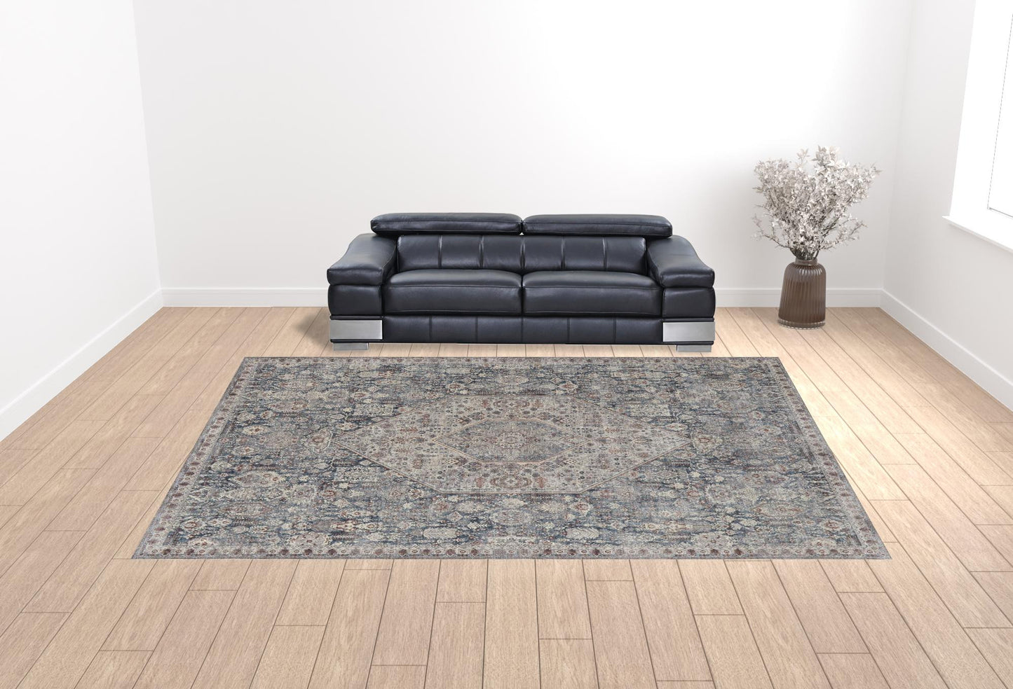 12 x 15 Blue & Ivory Floral Power Loom Stain Resistant Rug
