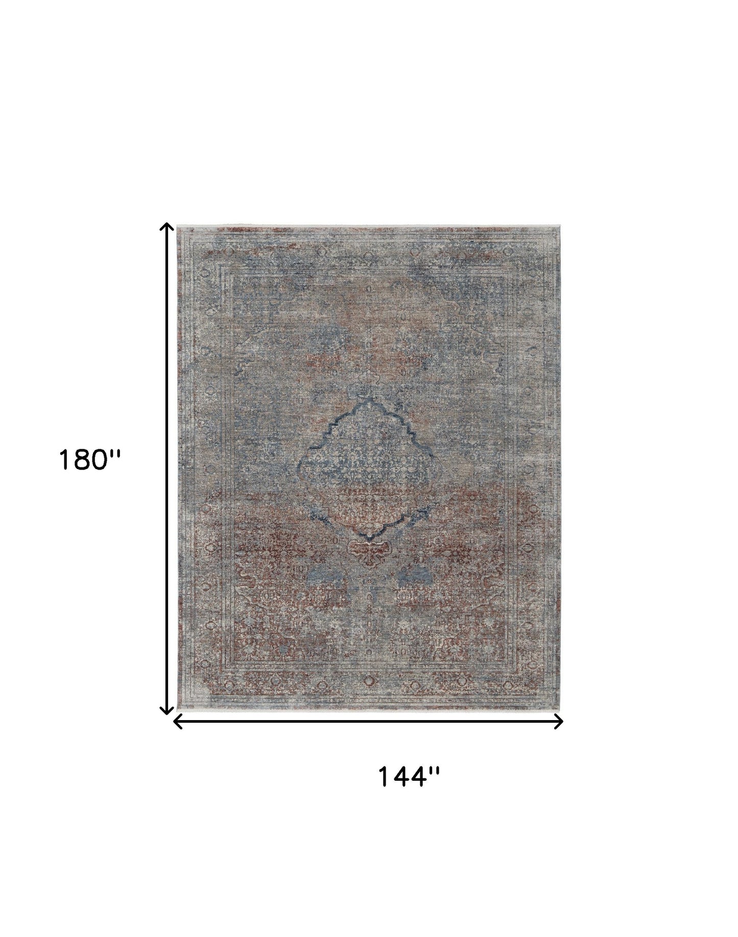 12 x 15 Blue Red & Gray Floral Power Loom Stain Resistant Rug