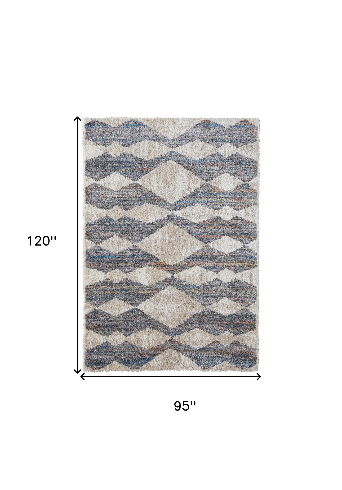 8 x 10 Tan Ivory & Blue Chevron Power Loom Stain Resistant Rug