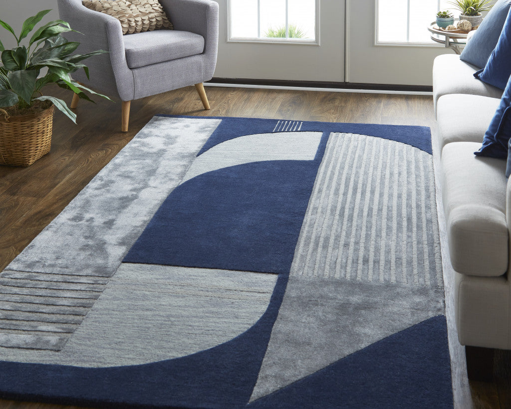 9 x 12 Blue & Silver Wool Geometric Tufted Handmade Rug
