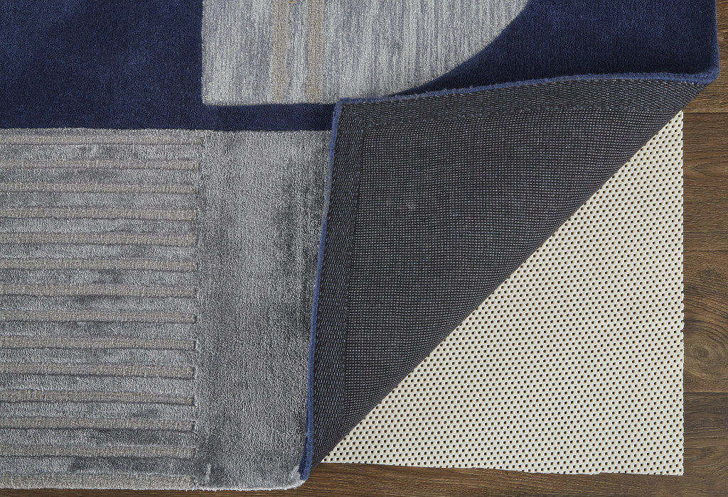 9 x 12 Blue & Silver Wool Geometric Tufted Handmade Rug
