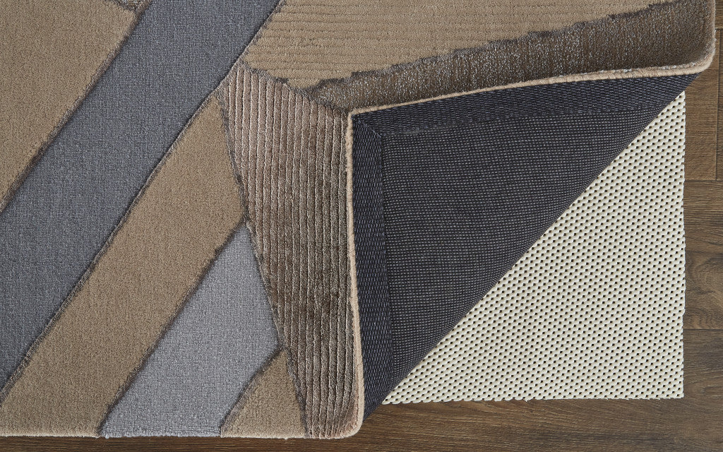 9 x 12 Tan Brown & Blue Wool Geometric Tufted Handmade Rug
