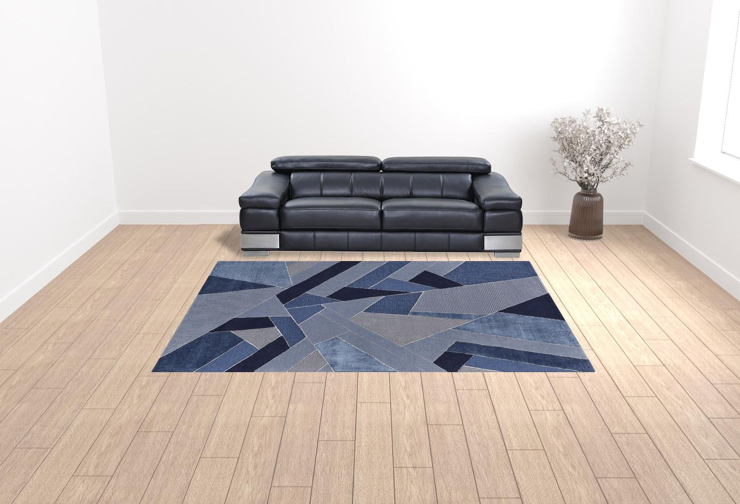 9 x 12 Blue & Silver Wool Geometric Tufted Handmade Rug