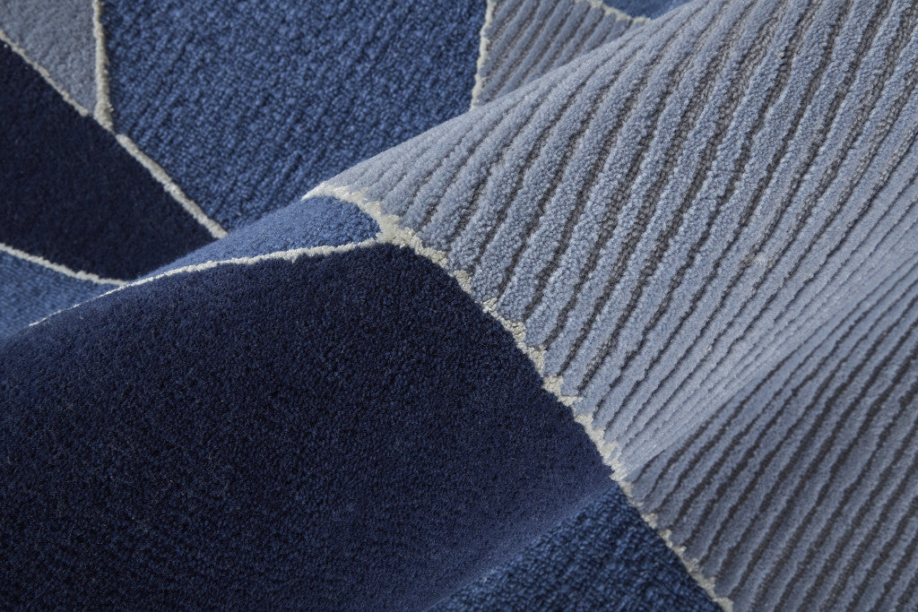 9 x 12 Blue & Silver Wool Geometric Tufted Handmade Rug