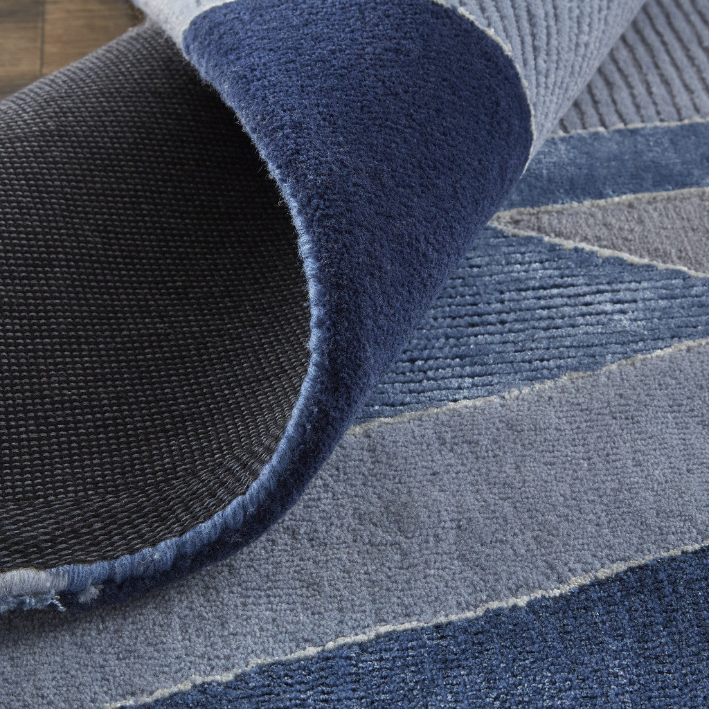 9 x 12 Blue & Silver Wool Geometric Tufted Handmade Rug