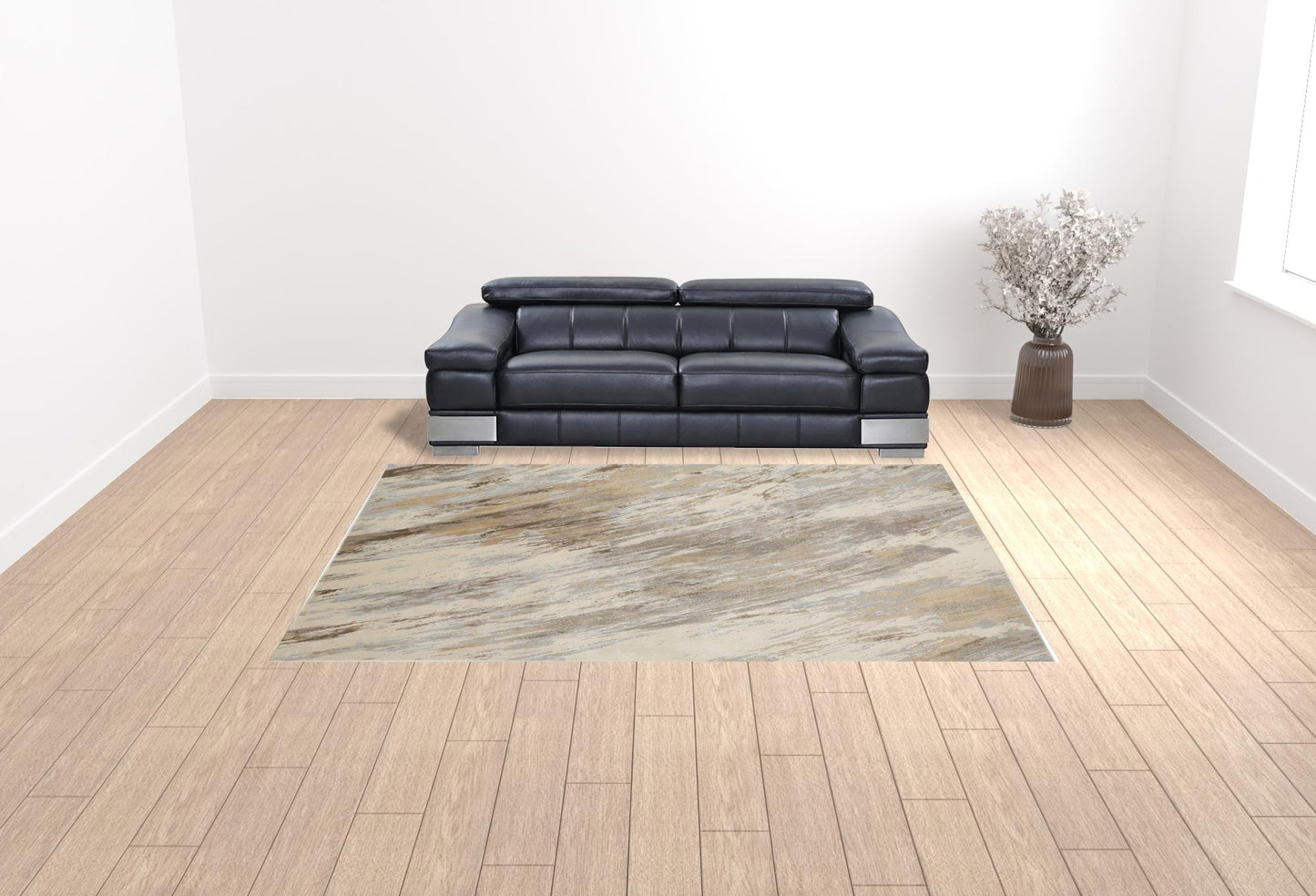 9 x 12 Ivory Tan & Brown Rug