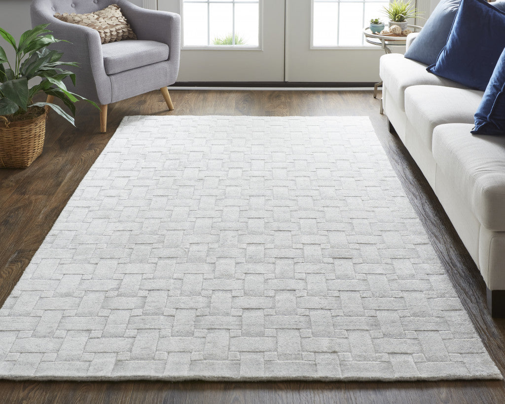 9 x 12 White & Silver Striped Hand Woven Rug