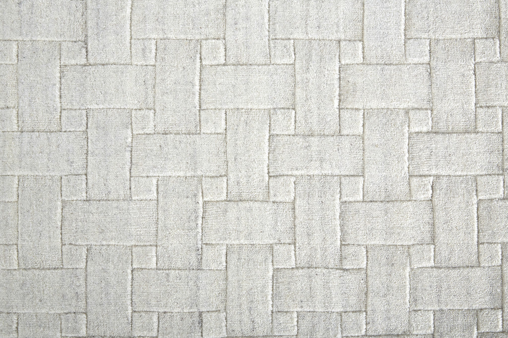 9 x 12 White & Silver Striped Hand Woven Rug
