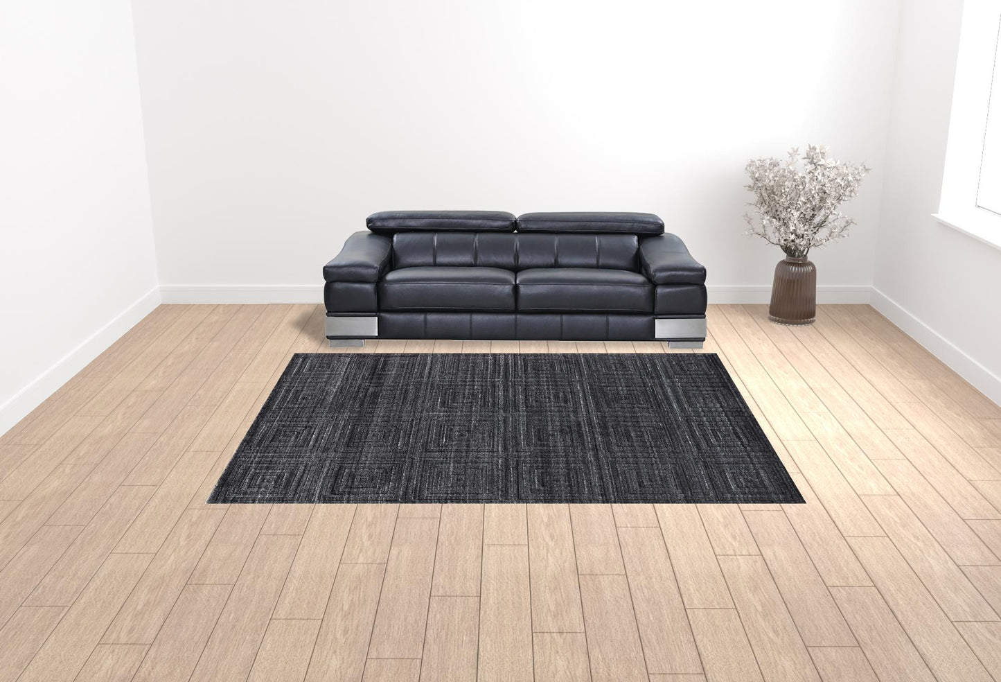 9 x 12 Gray & Black Striped Hand Woven Rug