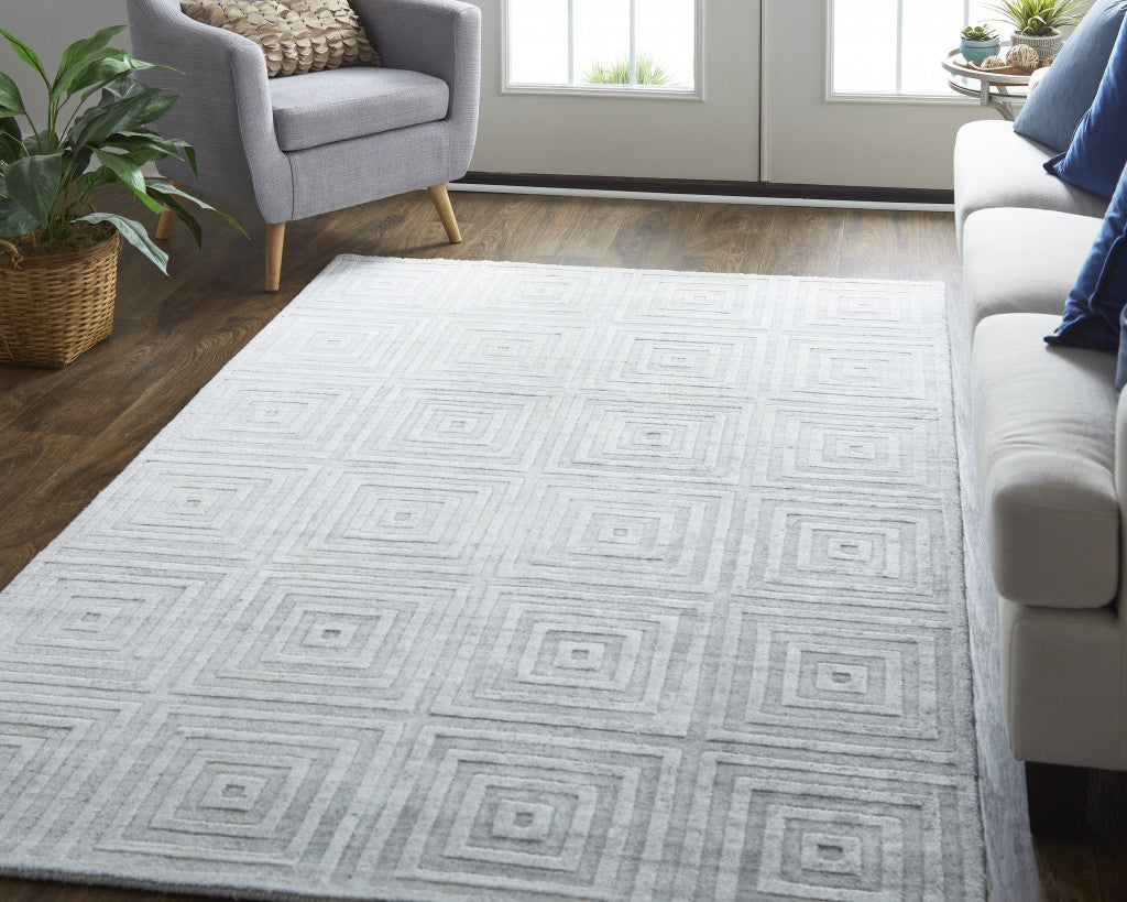 12 x 15 White & Silver Striped Hand Woven Rug