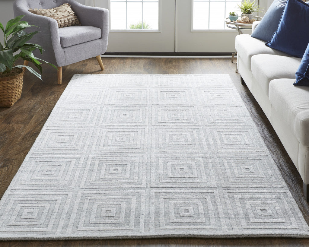 12 x 15 White & Silver Striped Hand Woven Rug