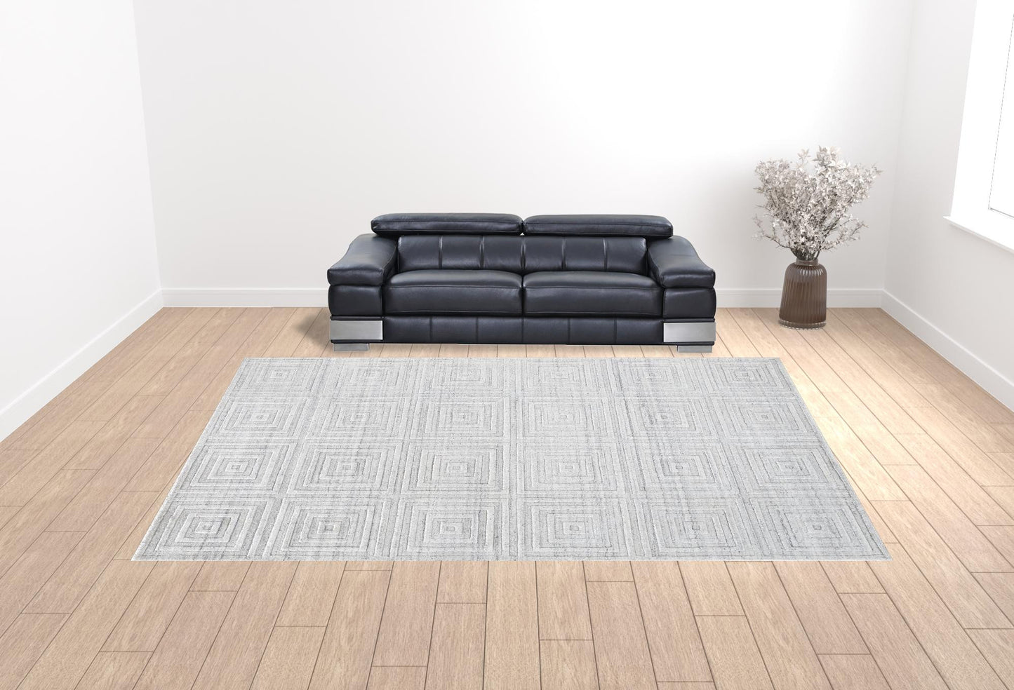 12 x 15 White & Silver Striped Hand Woven Rug