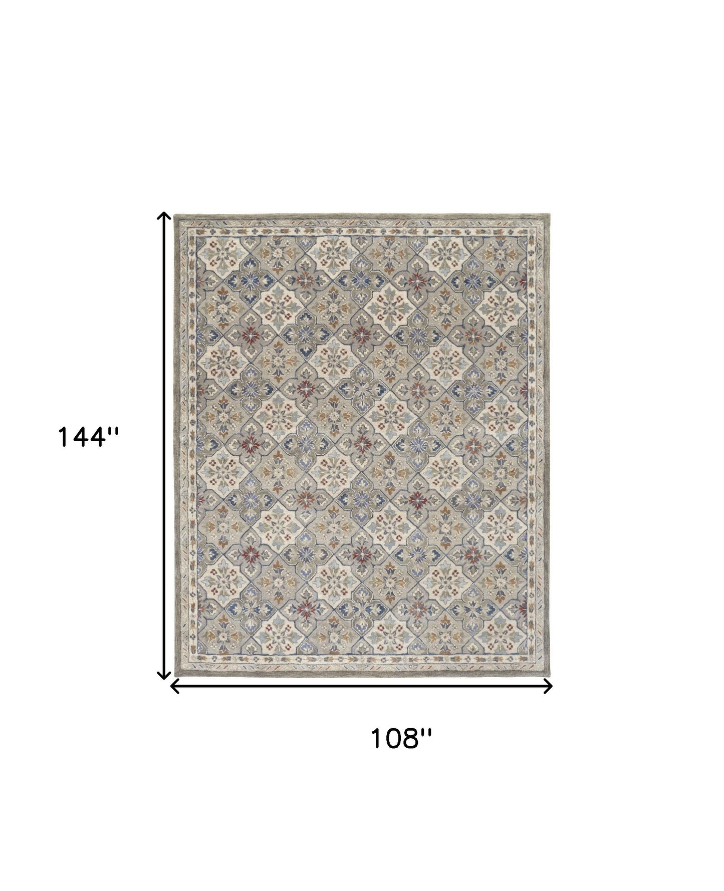 9 x 12 Taupe Ivory & Red Wool Patchwork Tufted Handmade Stain Resistant Rug