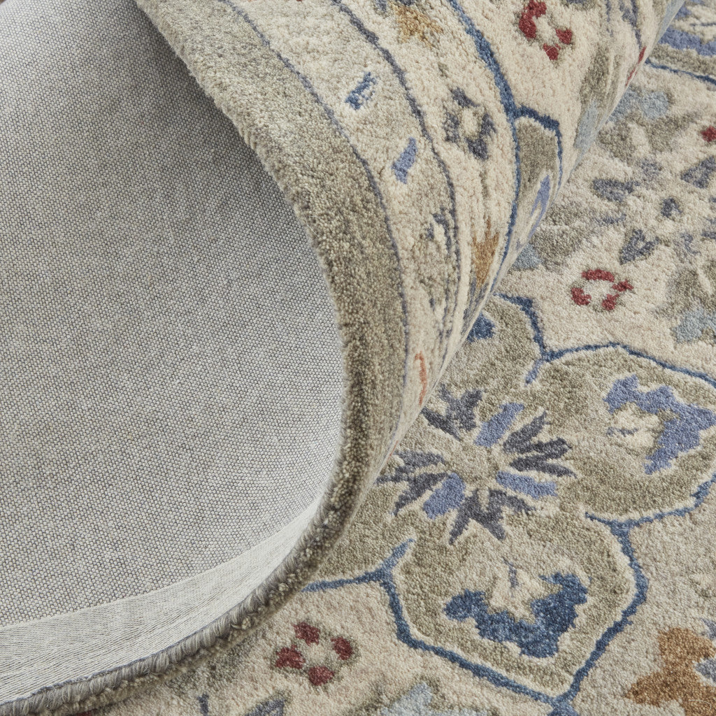 9 x 12 Taupe Ivory & Red Wool Patchwork Tufted Handmade Stain Resistant Rug