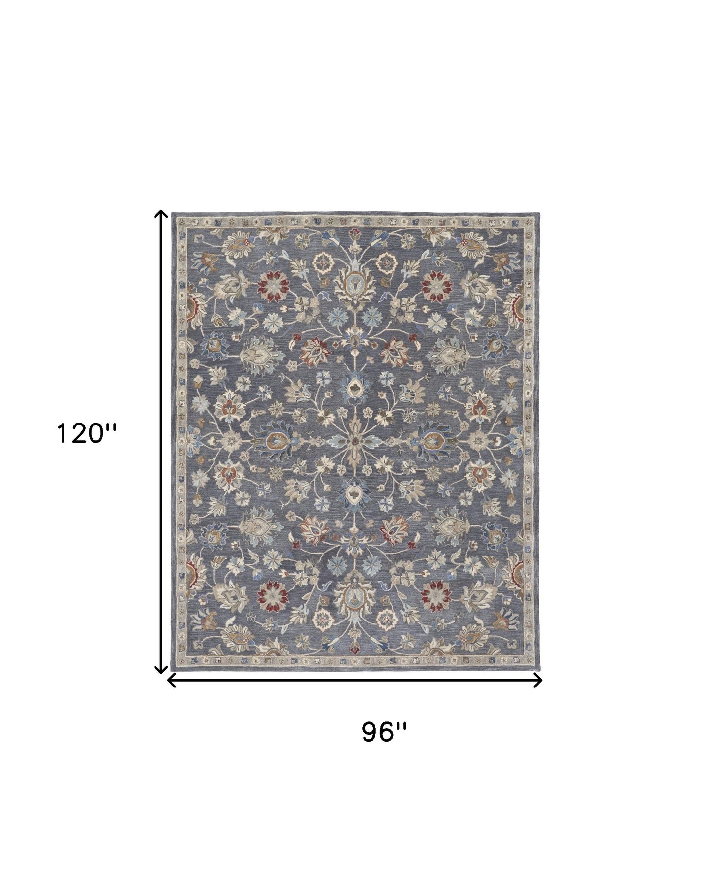 8 x 10 Gray Ivory & Red Wool Floral Tufted Handmade Stain Resistant Rug