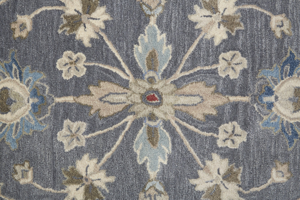8 x 10 Gray Ivory & Red Wool Floral Tufted Handmade Stain Resistant Rug