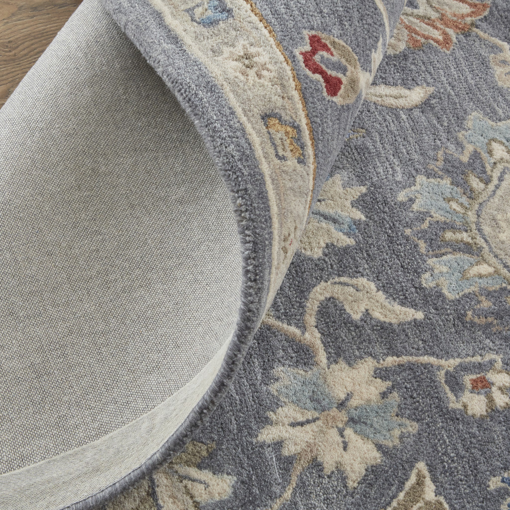 8 x 10 Gray Ivory & Red Wool Floral Tufted Handmade Stain Resistant Rug