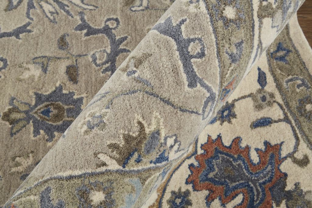 8 x 10 Ivory & Blue Wool Floral Hand Tufted Rug