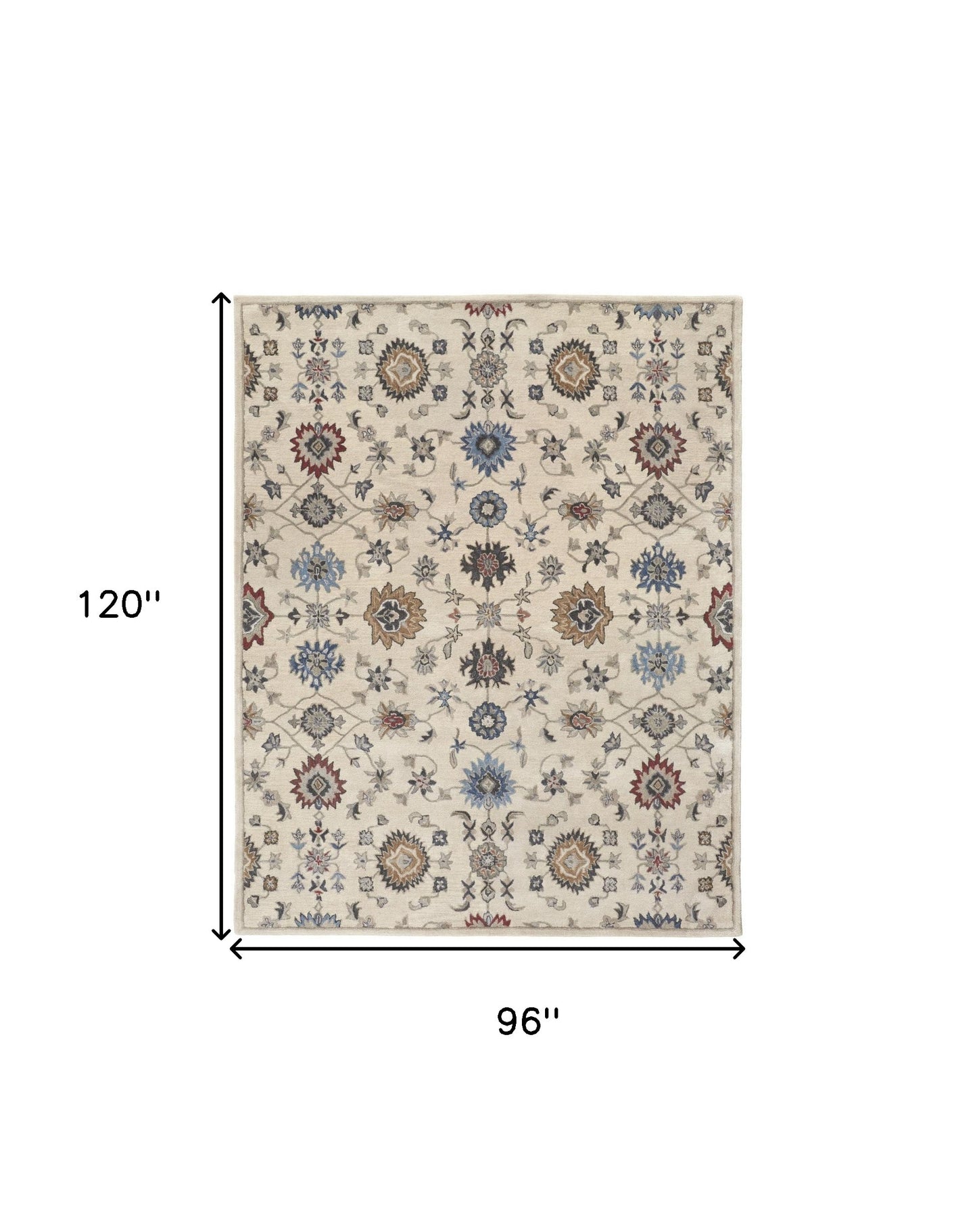 8 x 10 Ivory & Blue Wool Floral Hand Tufted Rug