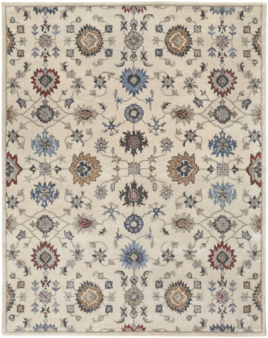9 x 12 Ivory & Blue Wool Floral Hand Tufted Rug