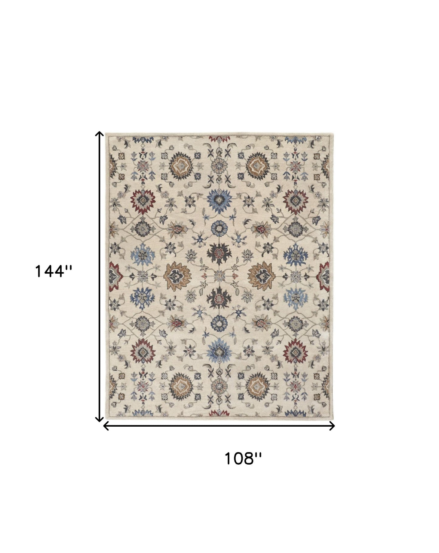 9 x 12 Ivory & Blue Wool Floral Hand Tufted Rug