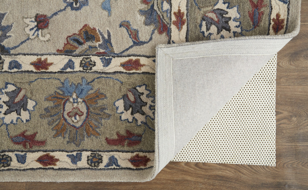 8 x 10 Ivory Taupe & Blue Wool Floral Tufted Handmade Stain Resistant Rug