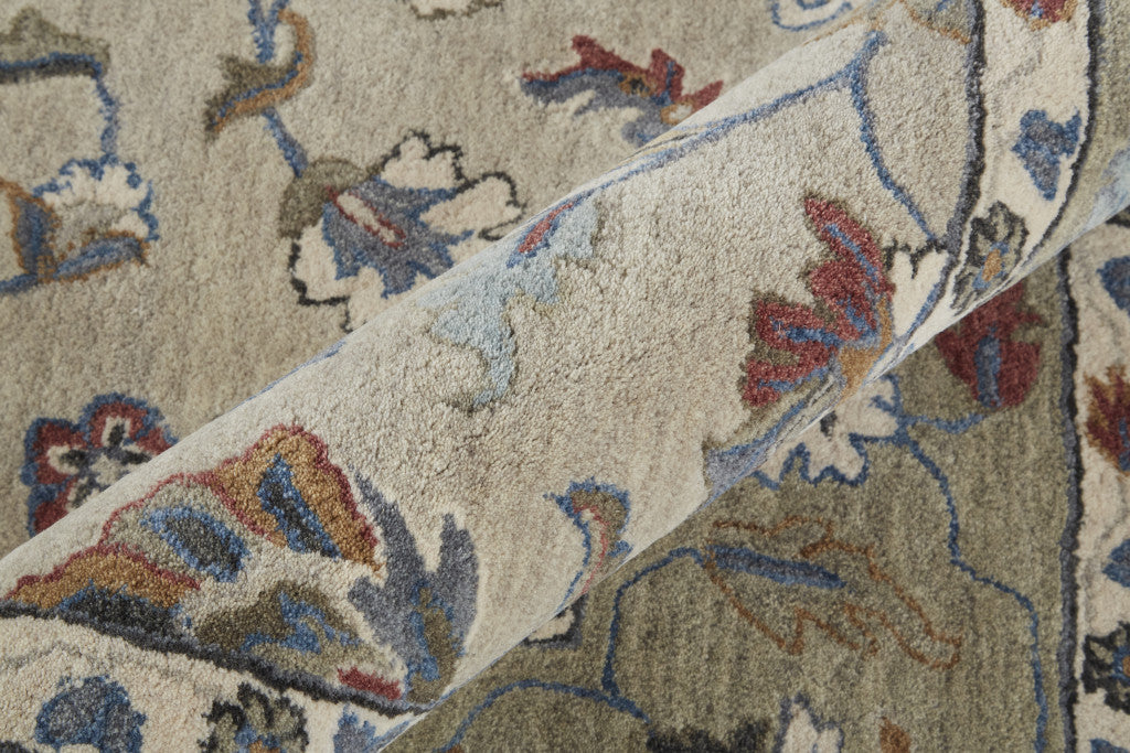 9 x 12 Ivory Taupe & Blue Wool Floral Tufted Handmade Stain Resistant Rug
