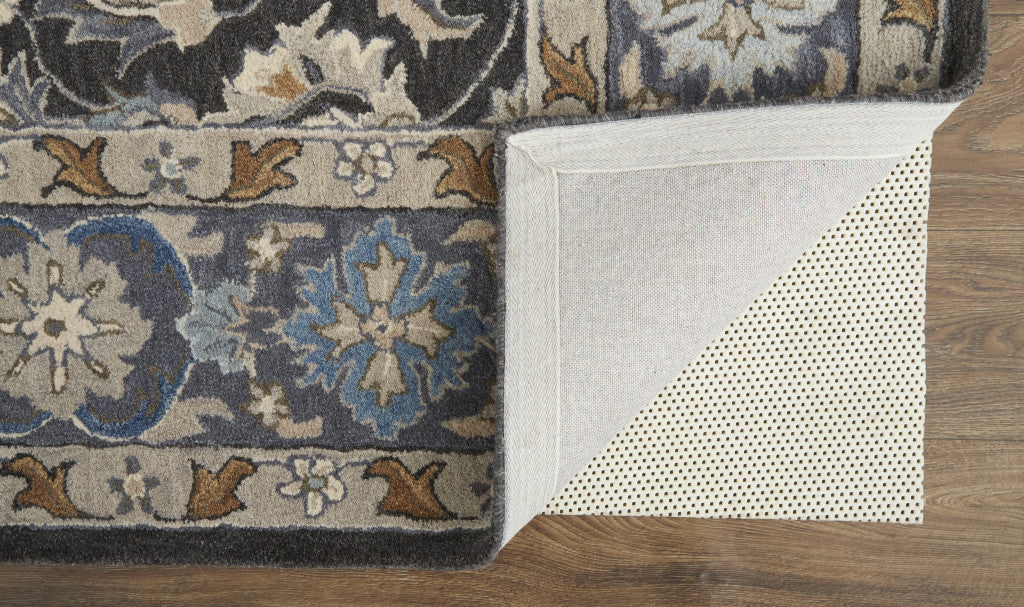 8 x 10 Taupe Blue & Ivory Wool Floral Tufted Handmade Stain Resistant Rug