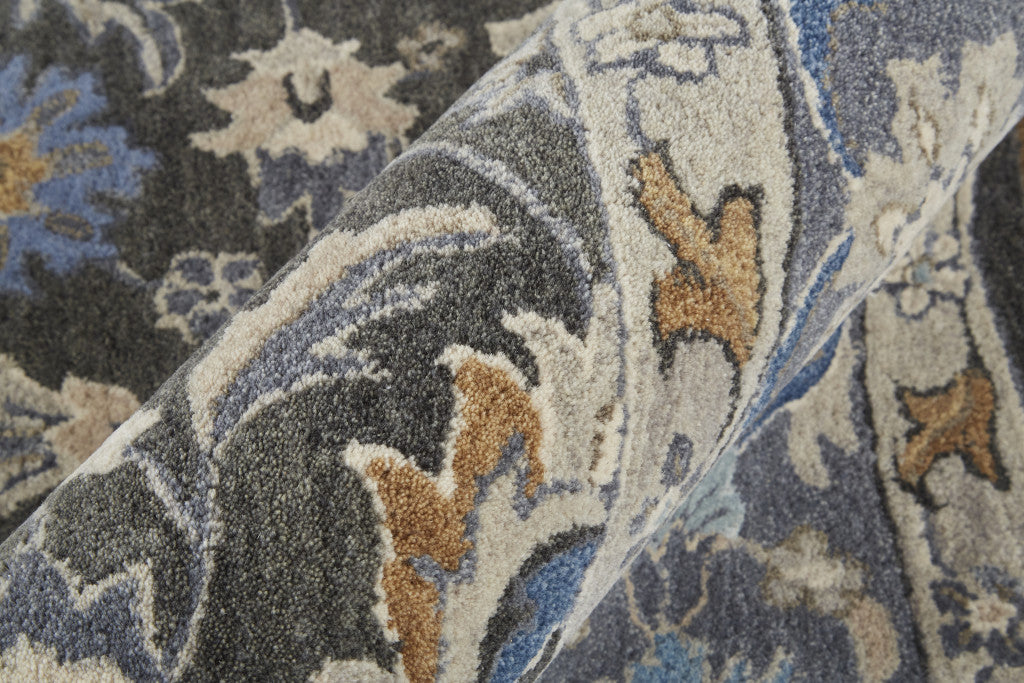 8 x 10 Taupe Blue & Ivory Wool Floral Tufted Handmade Stain Resistant Rug
