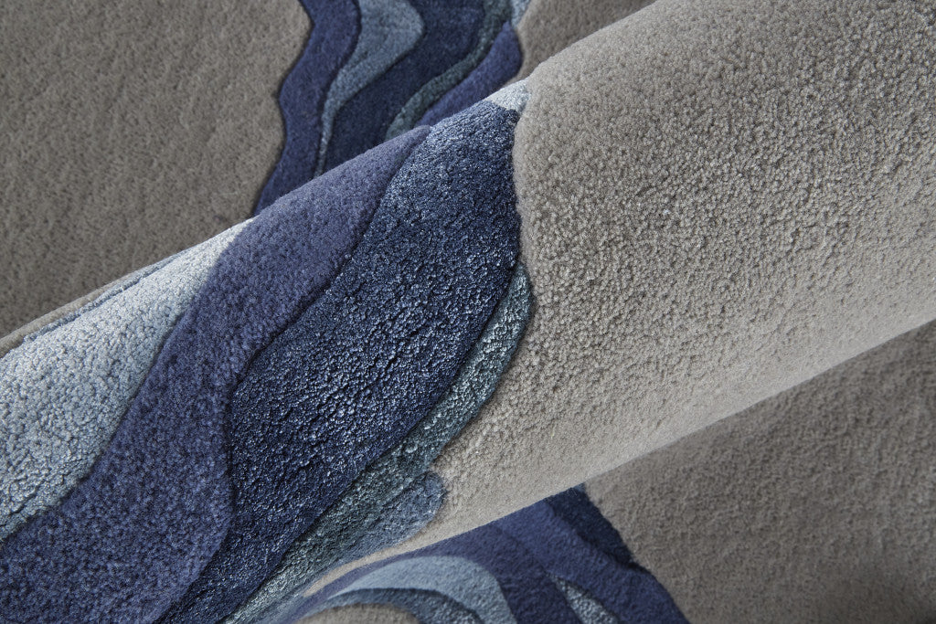 9 x 12 Gray & Blue Wool Hand Tufted Rug