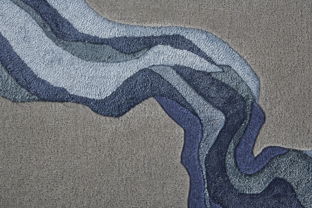 9 x 12 Gray & Blue Wool Hand Tufted Rug