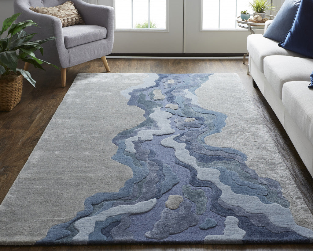 9 x 12 Blue & Gray Wool Hand Tufted Rug