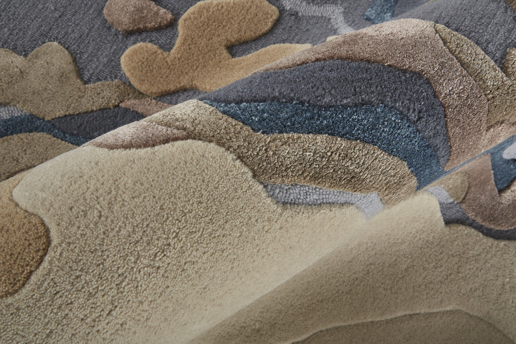 9 x 12 Tan & Brown Wool Hand Tufted Rug