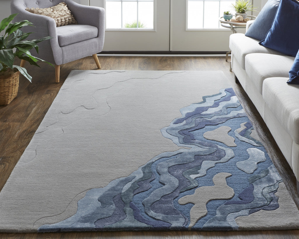9 x 12 Blue & Gray Wool Hand Tufted Rug