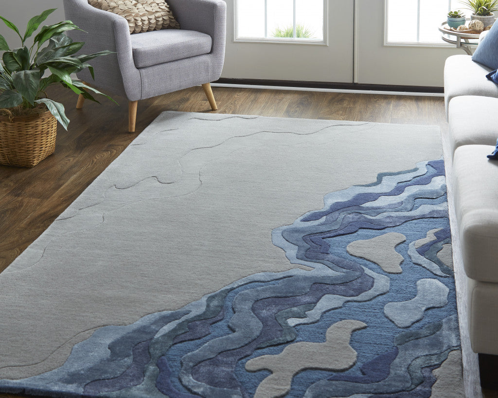9 x 12 Blue & Gray Wool Hand Tufted Rug